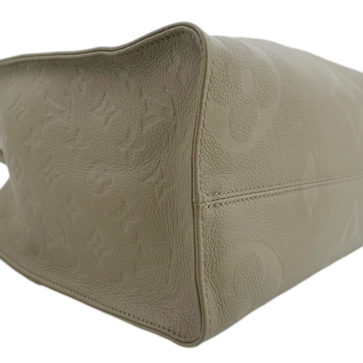 LOUIS VUITTON Onthego MM Giant Monogram Empreinte Leather Tote Shoulder Bag Tourterelle Beige
