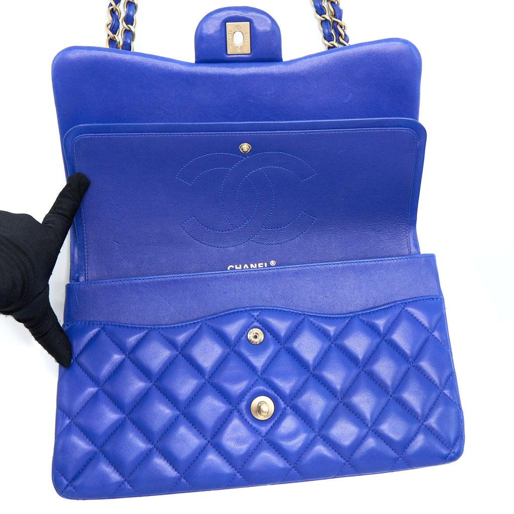 Chanel Jumbo Classic Double Flap Bag Lambskin Blue Brushed