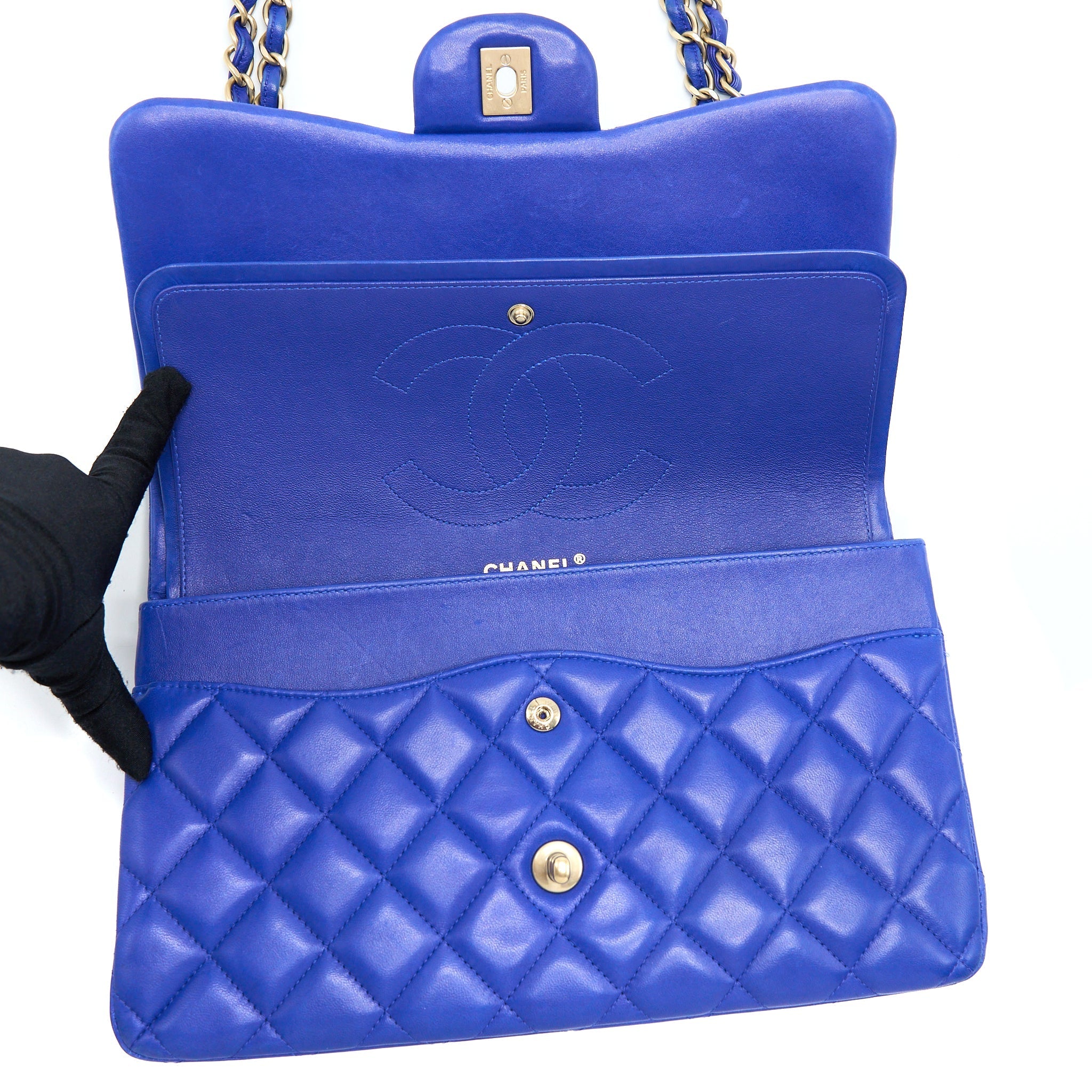Chanel Jumbo Classic Double Flap Bag Lambskin Blue Brushed