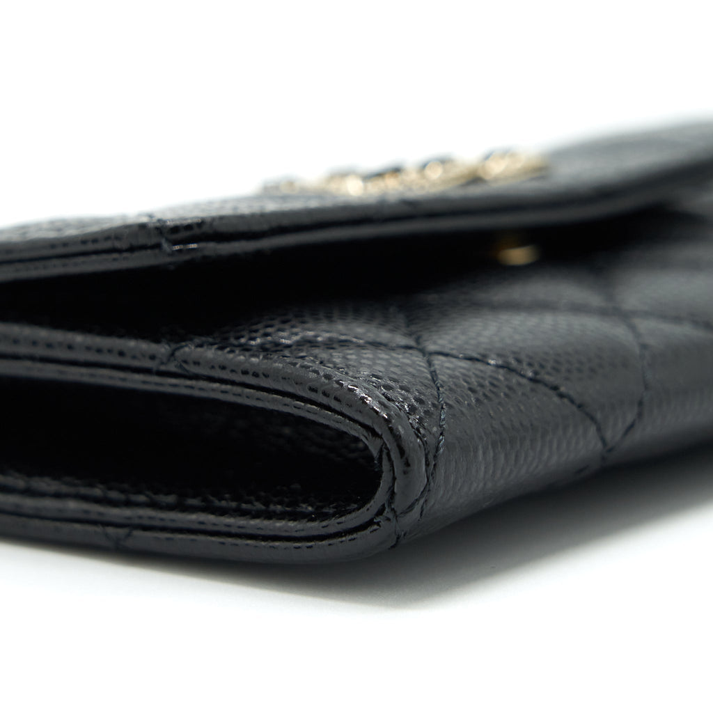 Chanel 22S Detailed Logo Mini Flap Card Holder Caviar Black L