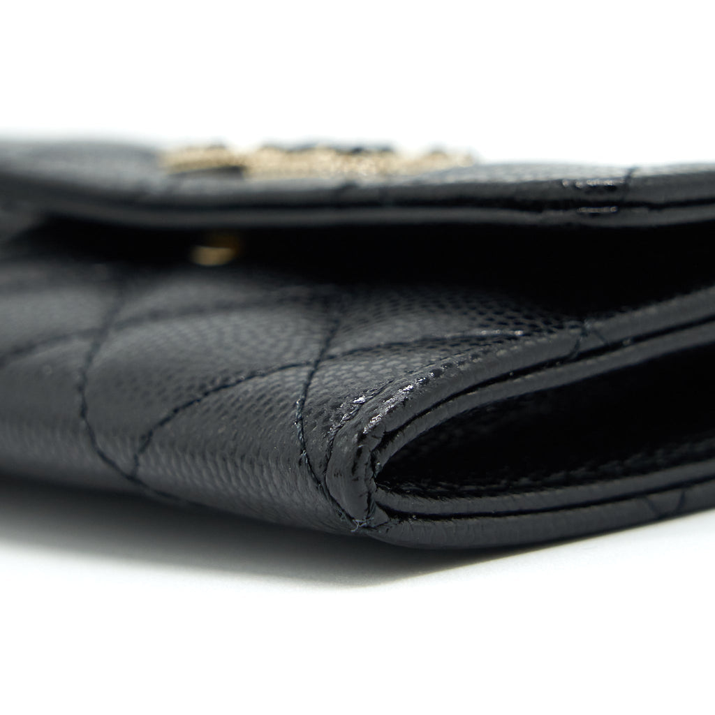 Chanel 22S Detailed Logo Mini Flap Card Holder Caviar Black L