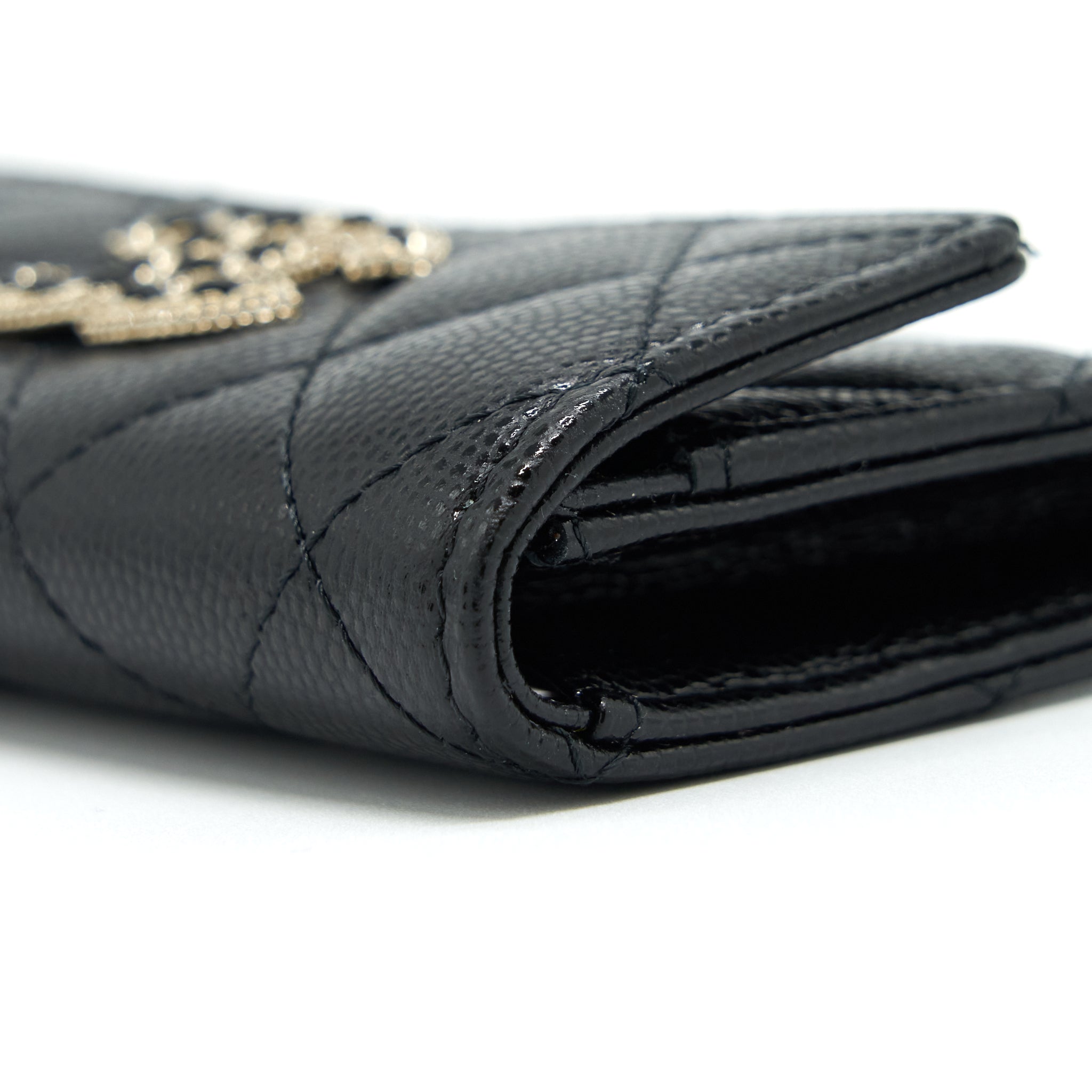 Chanel 22S Detailed Logo Mini Flap Card Holder Caviar Black L