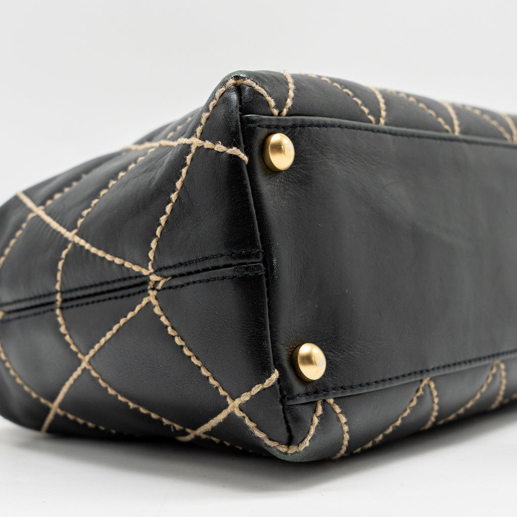 Chanel Vintage Wild Stitch Shoulder Bag Calfskin Black