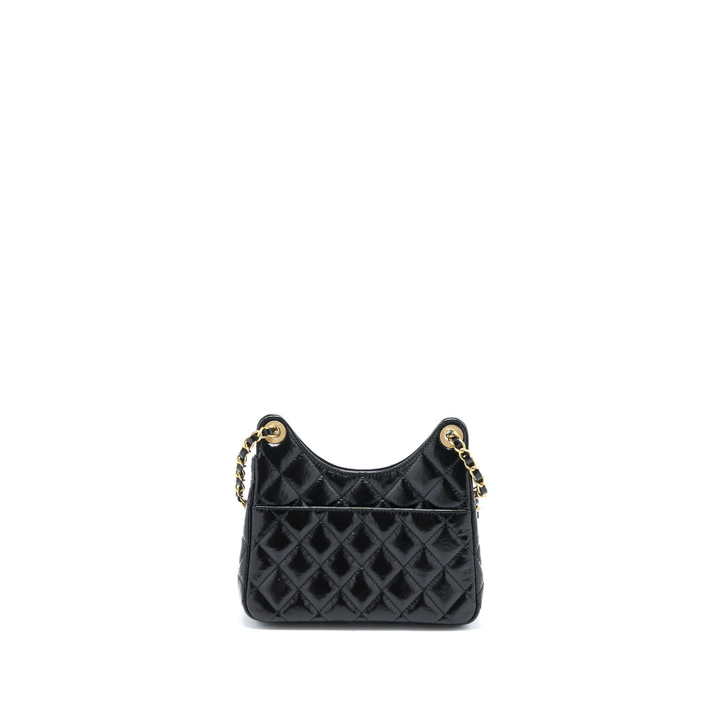 Chanel 23C Small Hobo Bag Shiny Calfskin Black Brushed  (Microchip)