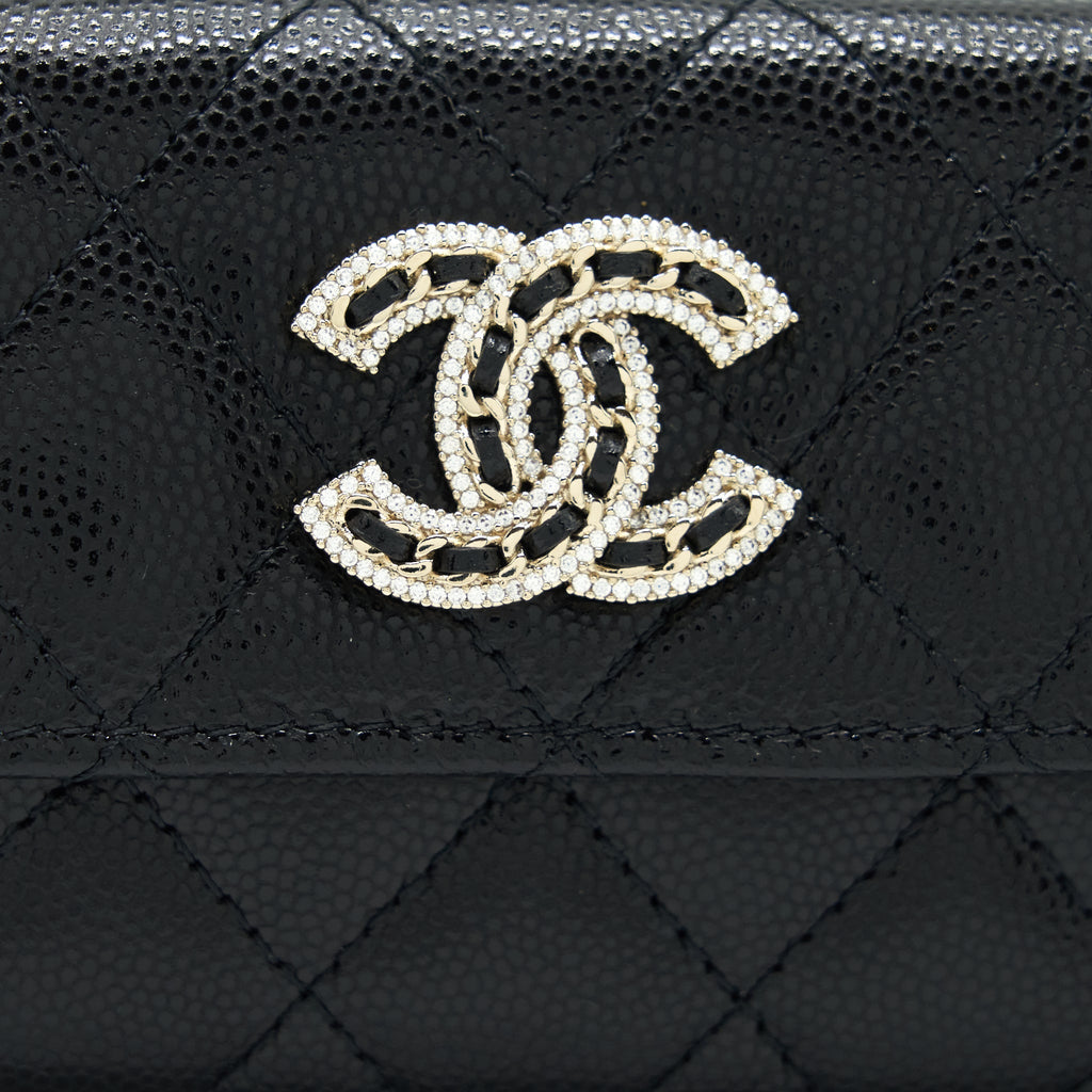 Chanel 22S Detailed Logo Mini Flap Card Holder Caviar Black L