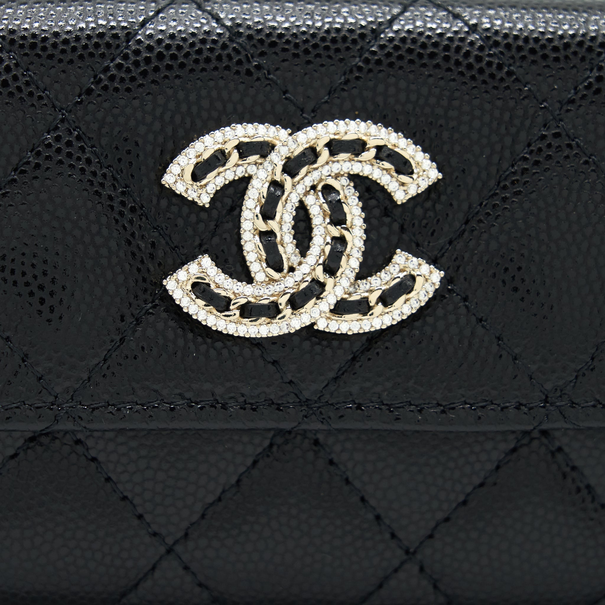 Chanel 22S Detailed Logo Mini Flap Card Holder Caviar Black L