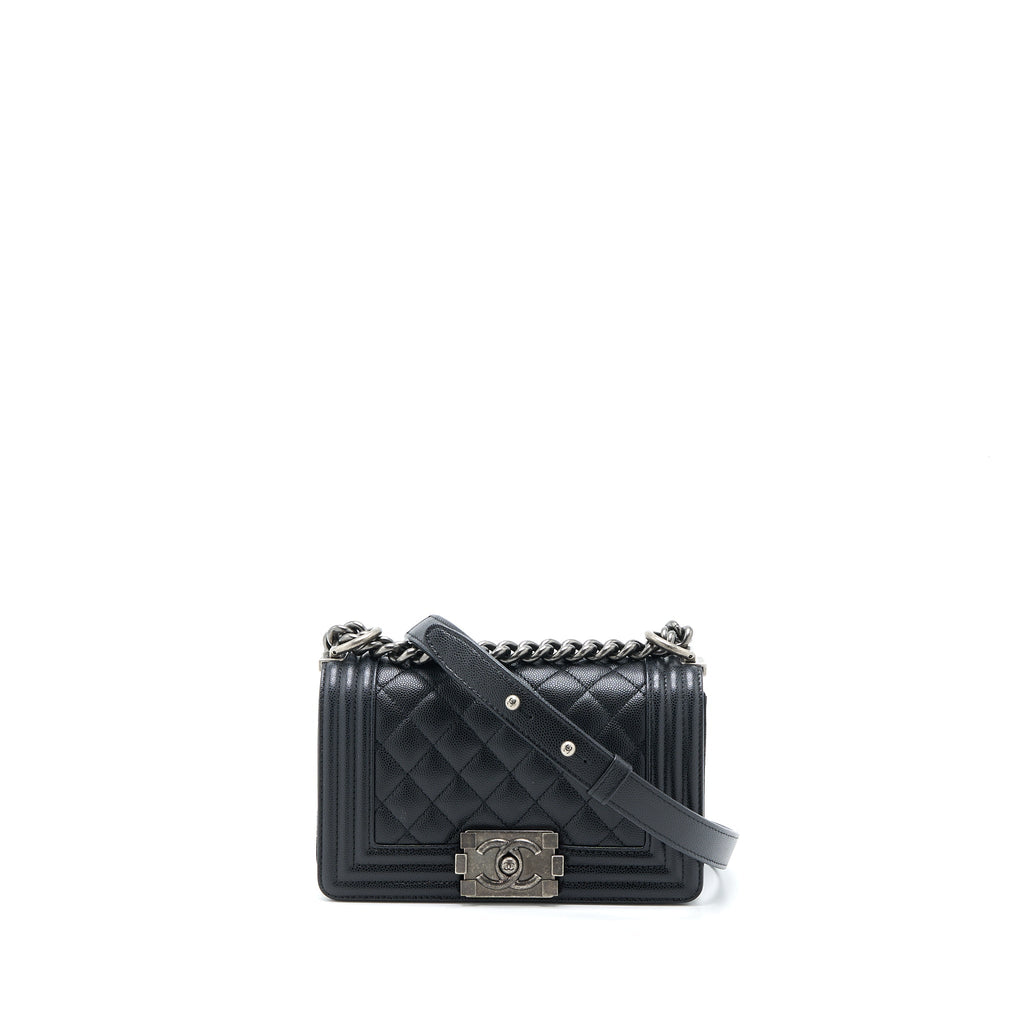 Chanel Small Boy Bag Caviar Black Ruthenium  (Microchip)