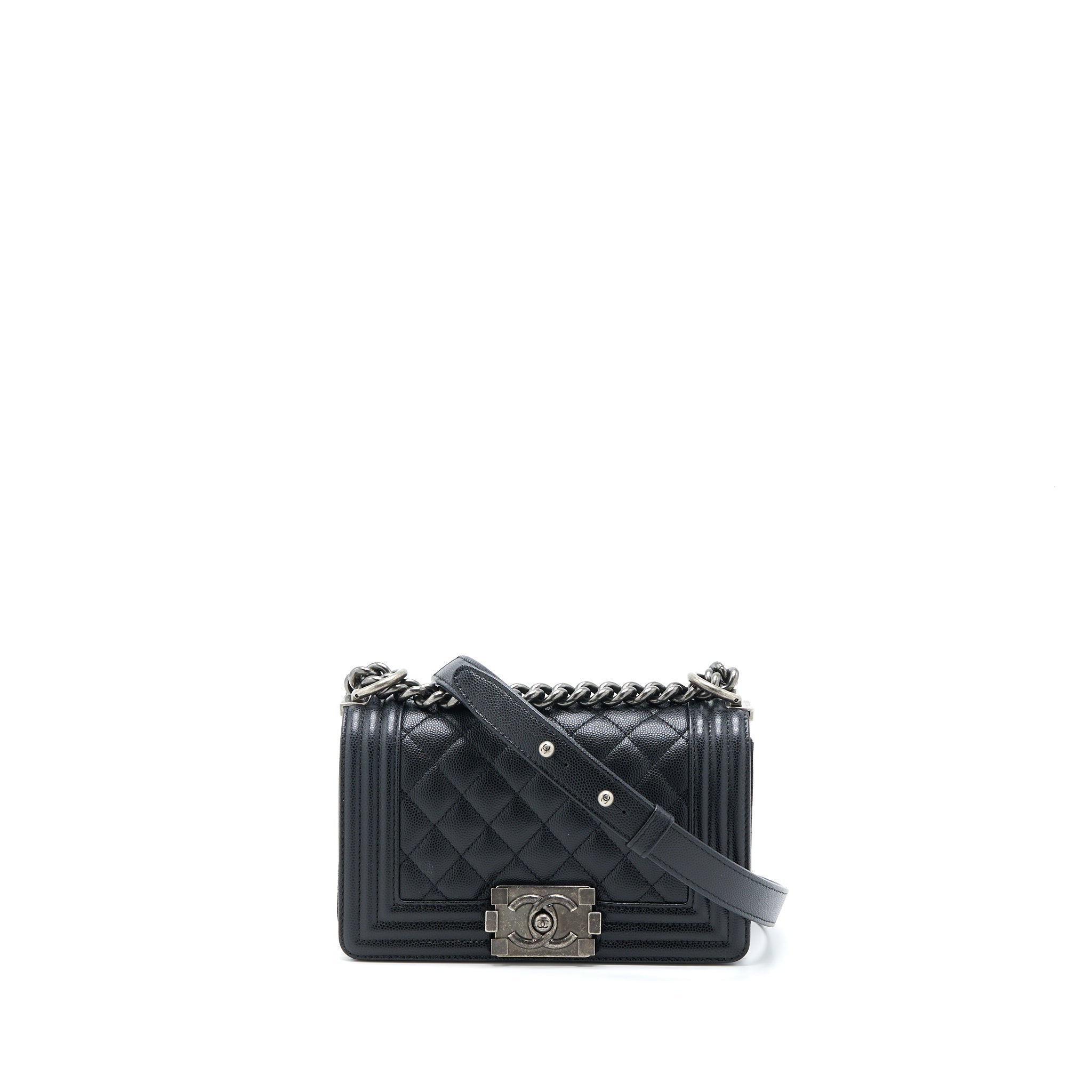 Chanel Small Boy Bag Caviar Black Ruthenium  (Microchip)