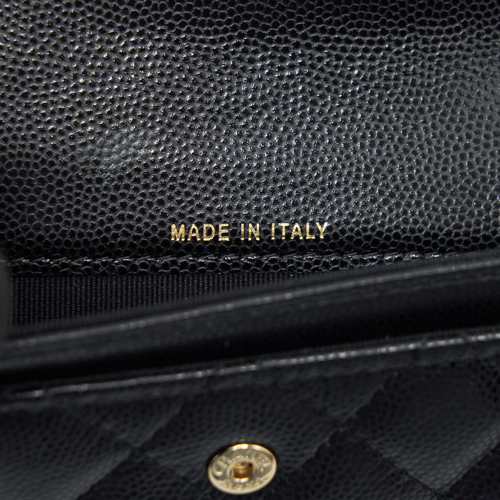 Chanel 22S Detailed Logo Mini Flap Card Holder Caviar Black L