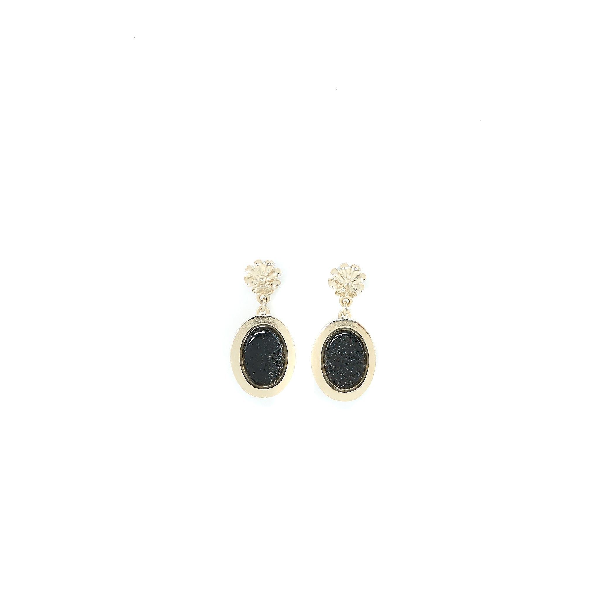 Chanel Round CC Logo Dropped  Black Crystal/Pearl Light Gold Tone