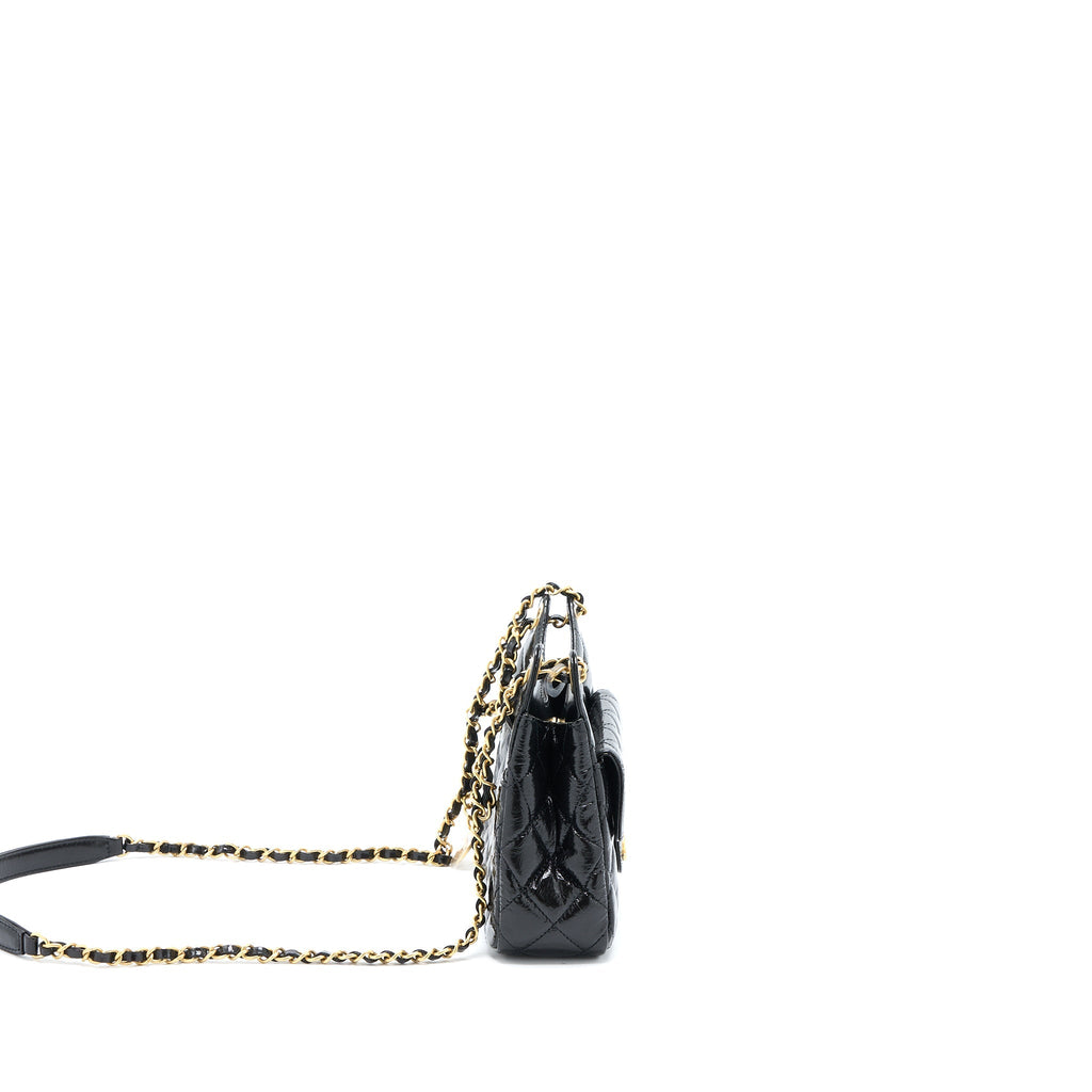 Chanel 23C Small Hobo Bag Shiny Calfskin Black Brushed  (Microchip)