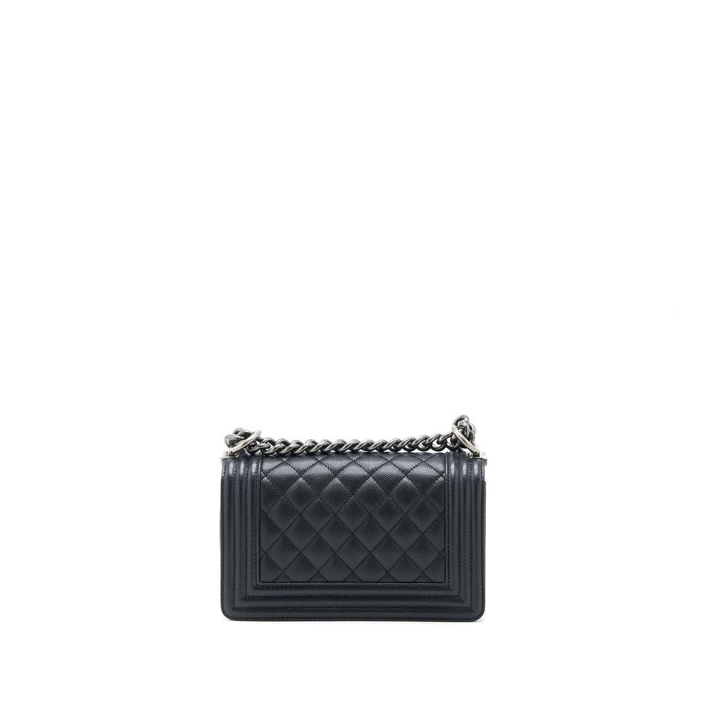 Chanel Small Boy Bag Caviar Black Ruthenium  (Microchip)