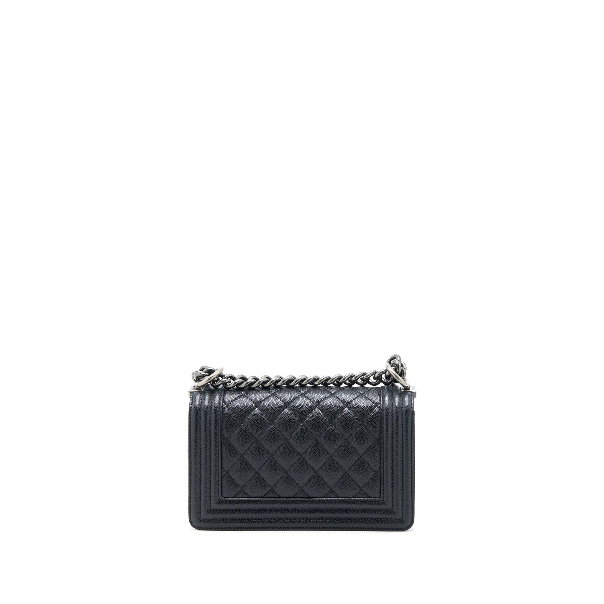 Chanel Small Boy Bag Caviar Black Ruthenium  (Microchip)