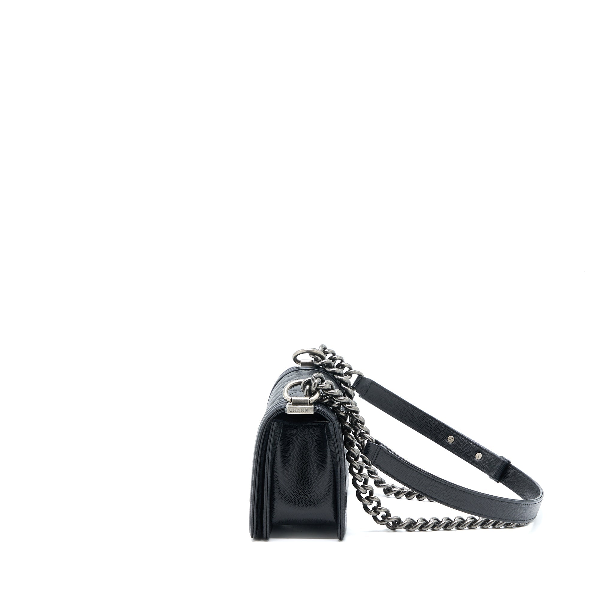 Chanel Small Boy Bag Caviar Black Ruthenium  (Microchip)
