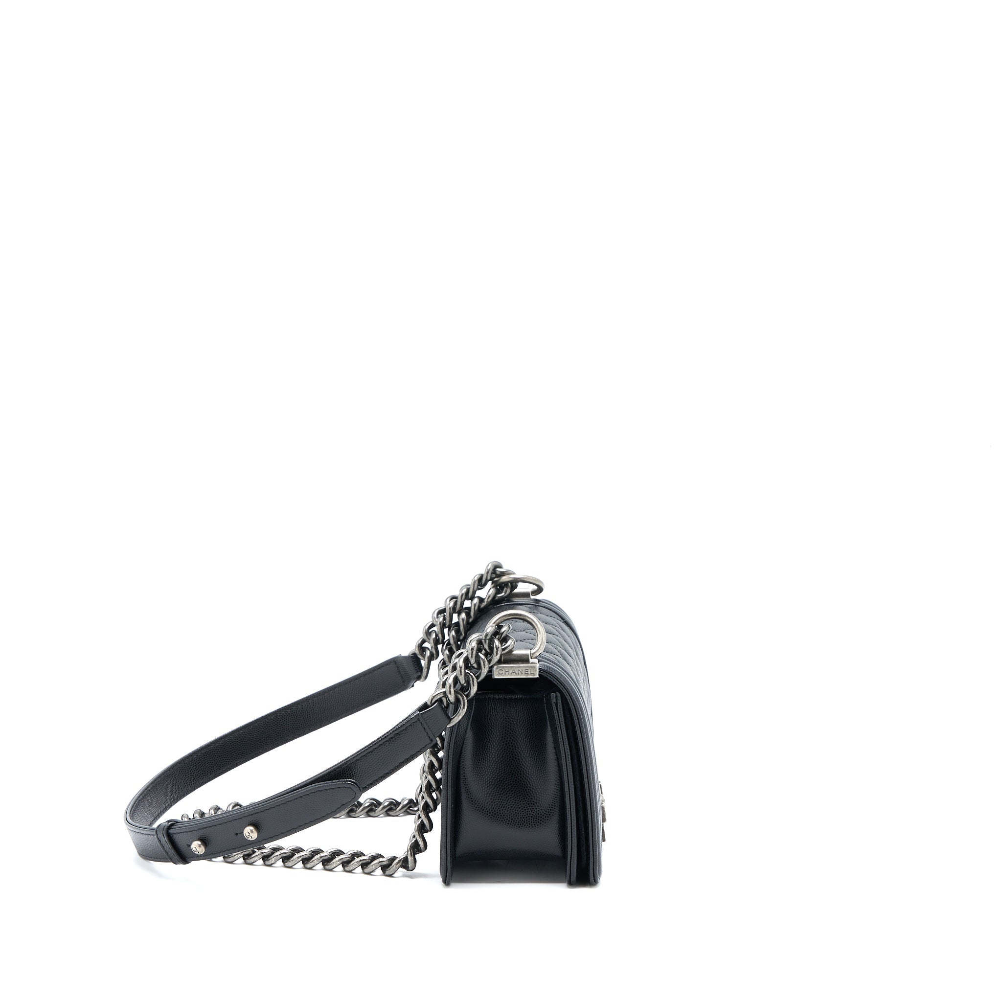 Chanel Small Boy Bag Caviar Black Ruthenium  (Microchip)