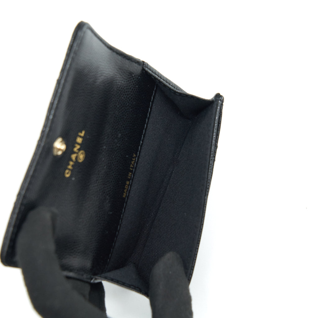 Chanel 22S Detailed Logo Mini Flap Card Holder Caviar Black L