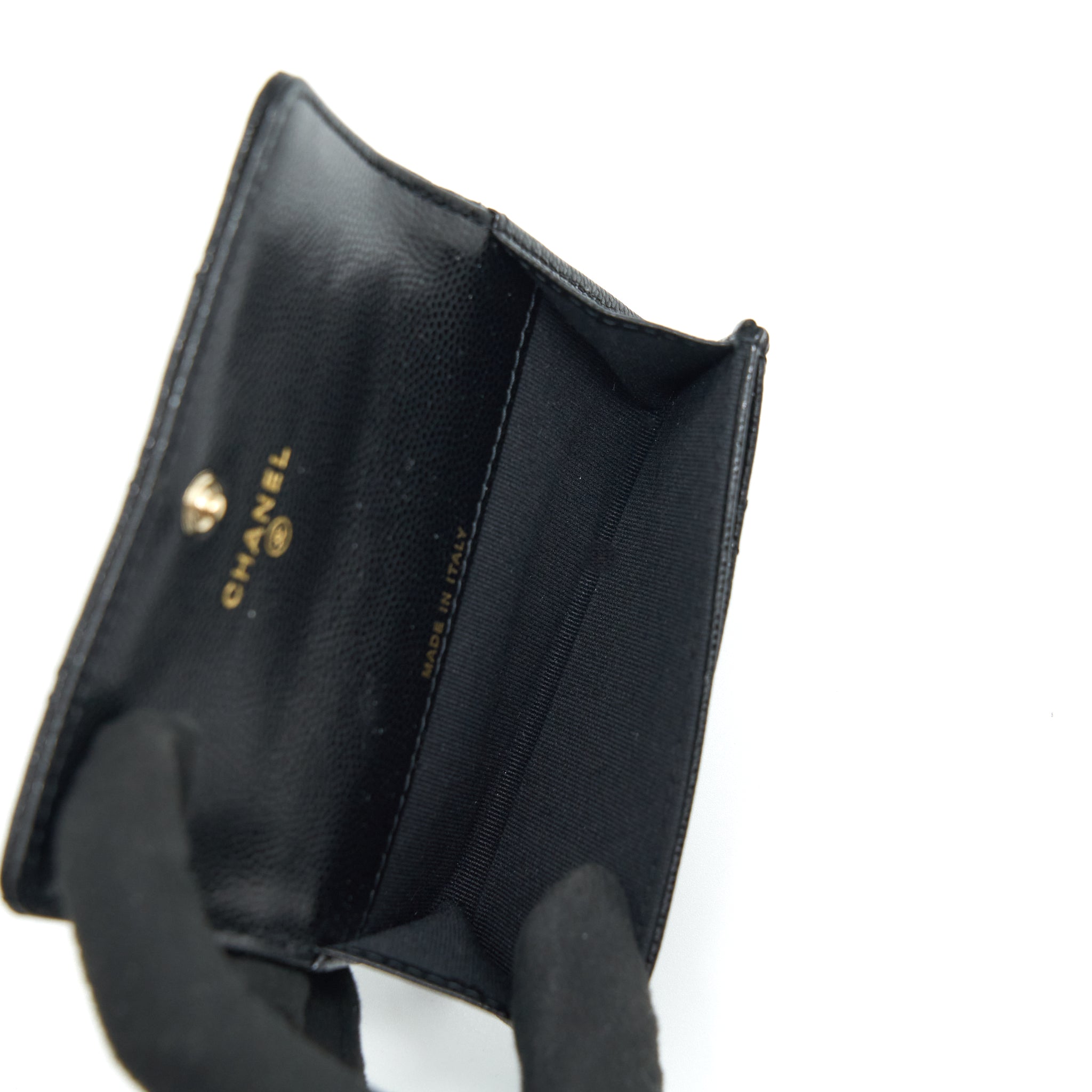 Chanel 22S Detailed Logo Mini Flap Card Holder Caviar Black L