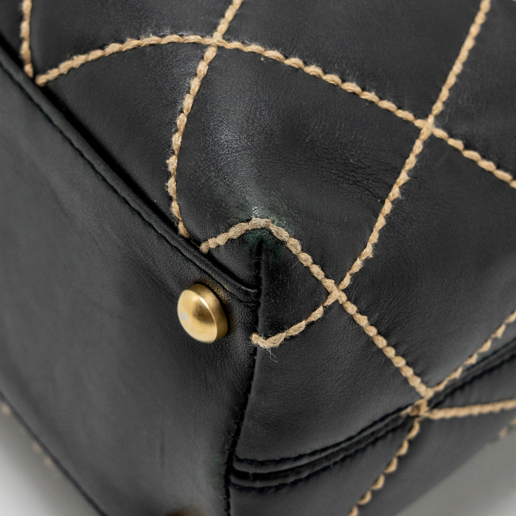 Chanel Vintage Wild Stitch Shoulder Bag Calfskin Black