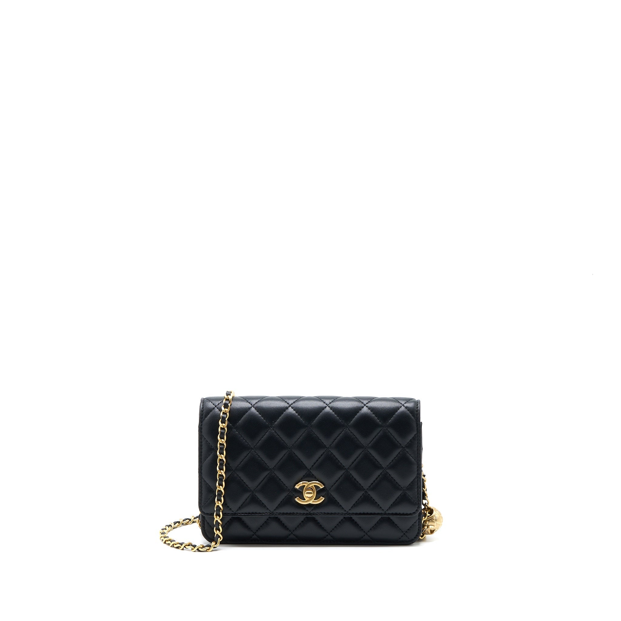 Chanel Pearl Crush Wallet On Chain Lambskin Black  (Microchip)