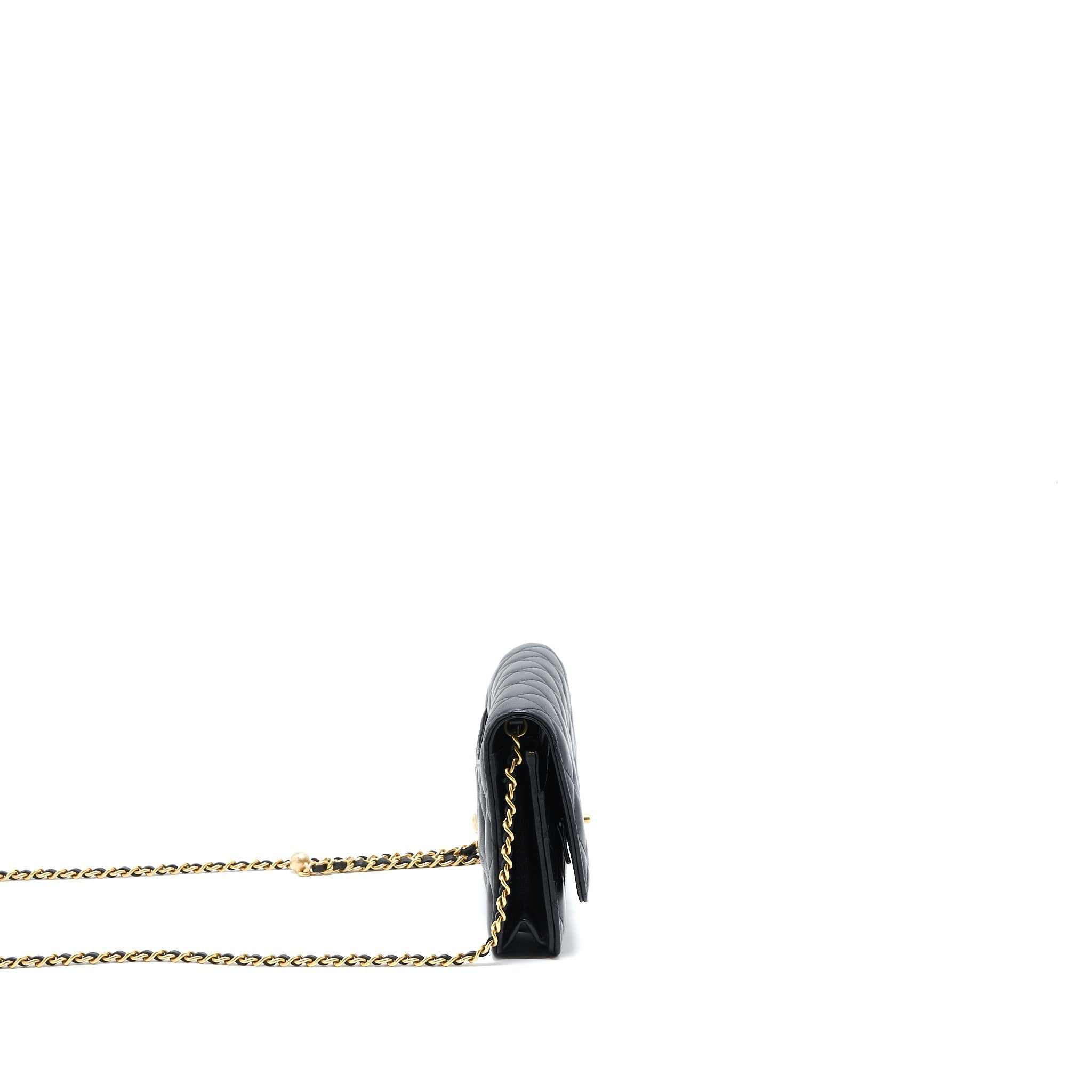 Chanel Pearl Crush Wallet On Chain Lambskin Black  (Microchip)