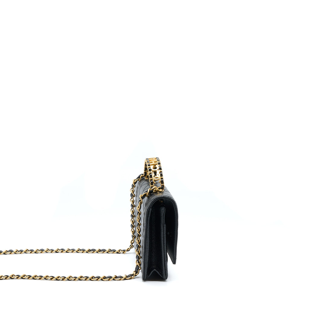 Chanel Letter Top Handle Wallet On Chain Caviar Black