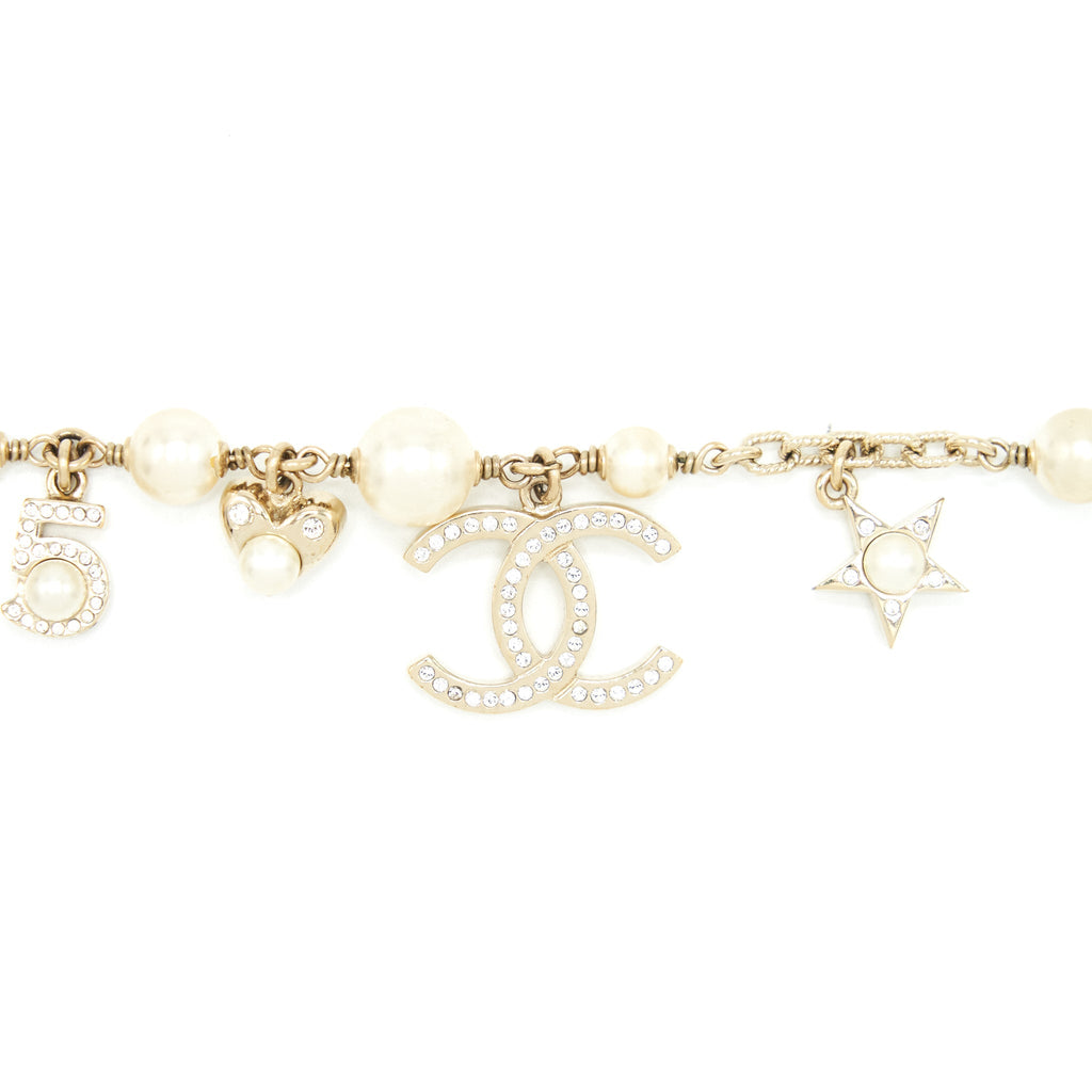 Chanel Heart/Pearl/Crystal Drop Bracelet L