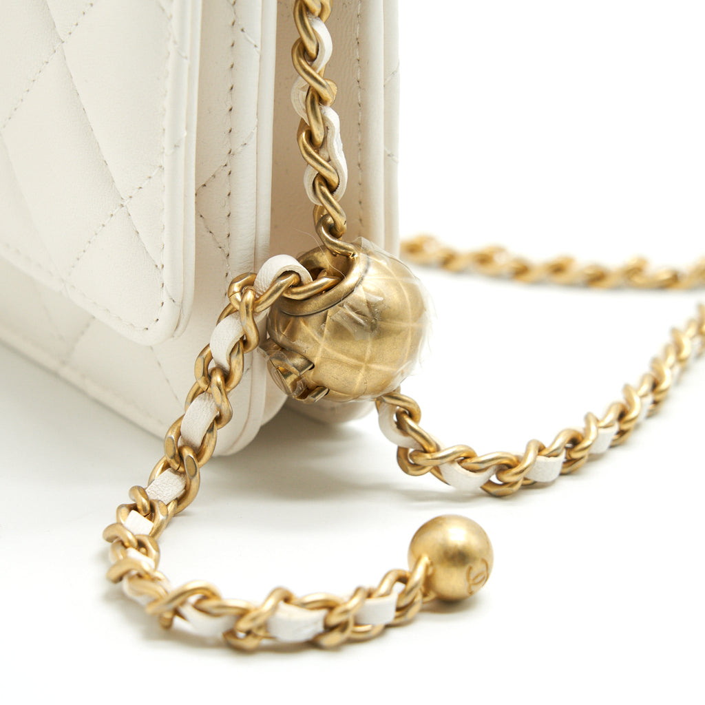 Chanel Pearl Crush Wallet On Chain Lambskin White