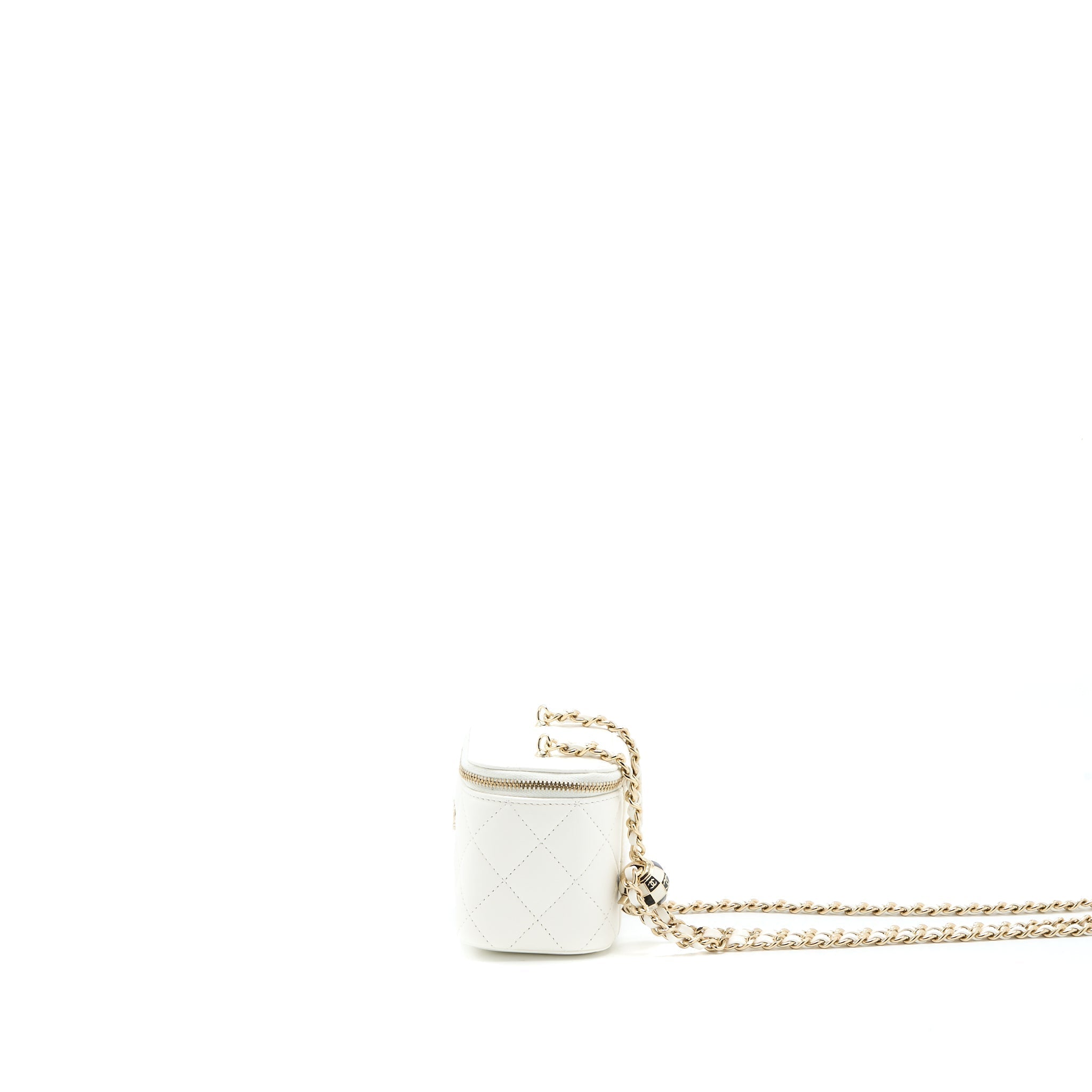 Chanel 23C Pearl Crush Mini Vanity with Chain Lambskin White L (Microchip)