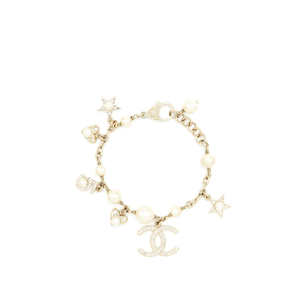 Chanel Heart/Pearl/Crystal Drop Bracelet L