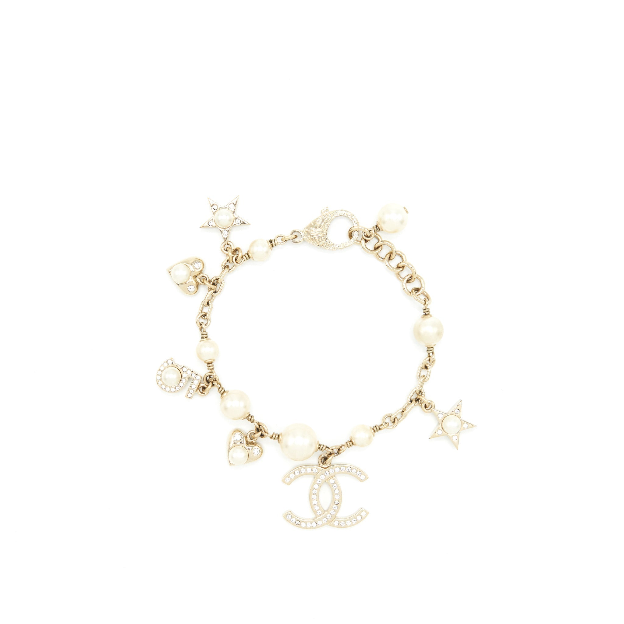 Chanel Heart/Pearl/Crystal Drop Bracelet L