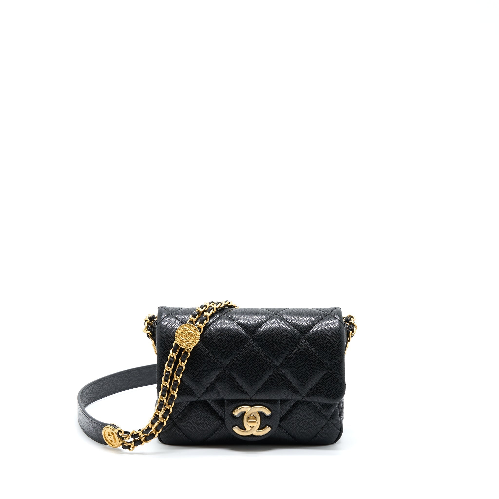 Chanel 22A Mini Square Flap Bag Caviar Black Brushed