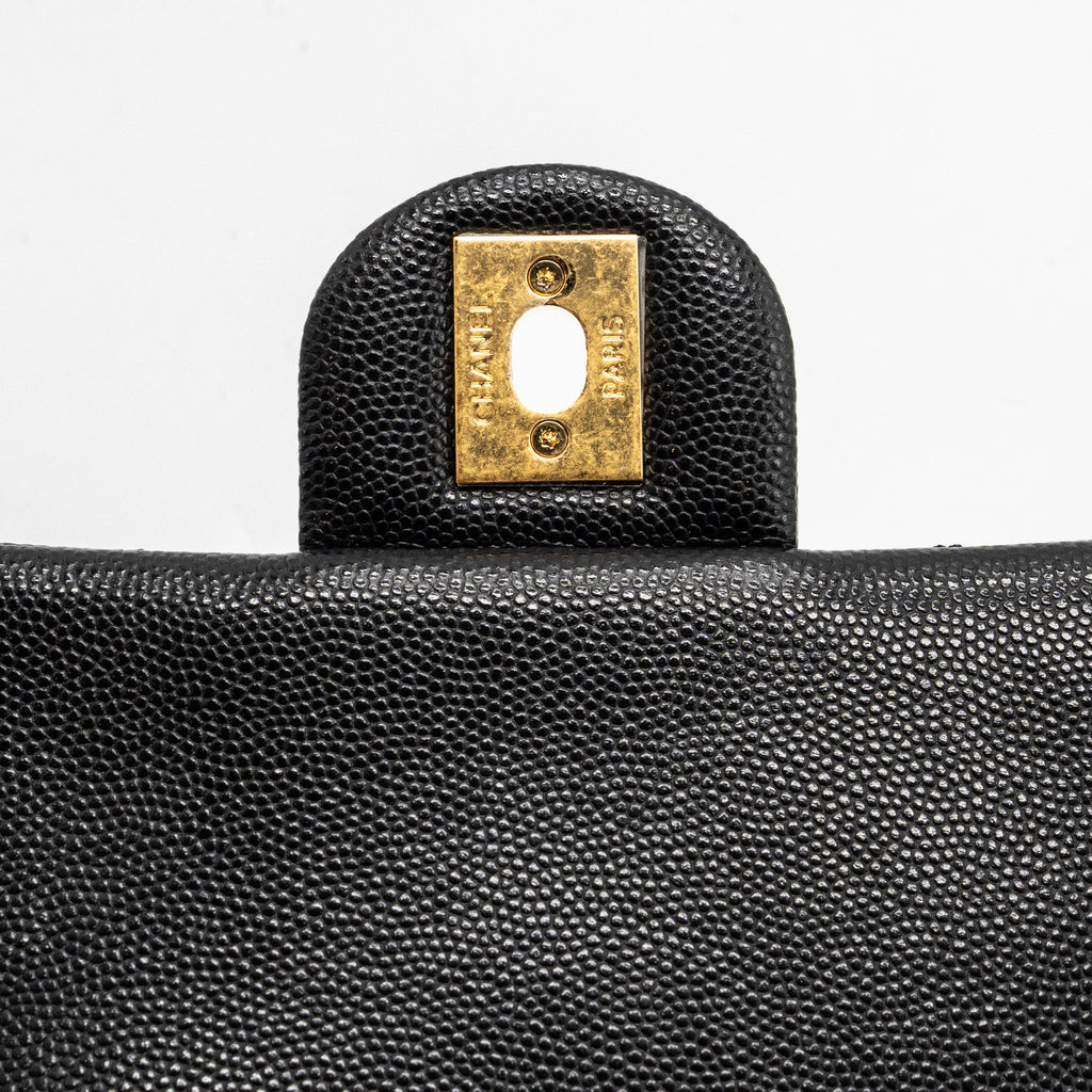 Chanel 23C flap bag with cc logo chain caviar black  (microchip)