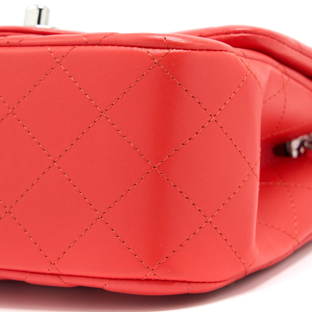 Chanel Mini Square Flap Bag Lambskin Orange Red