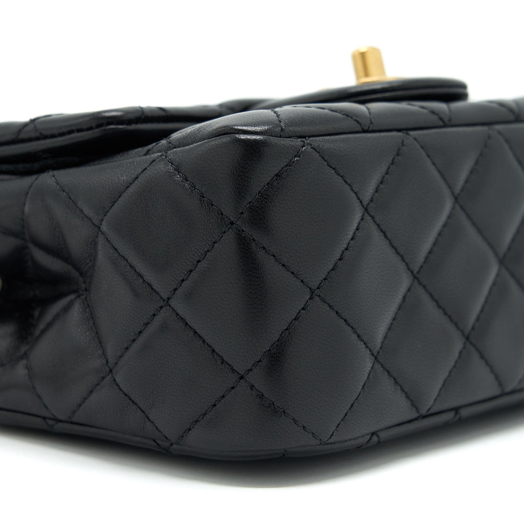 Chanel 22S Pearl Crush Mini Square Flap Bag Lambskin Black