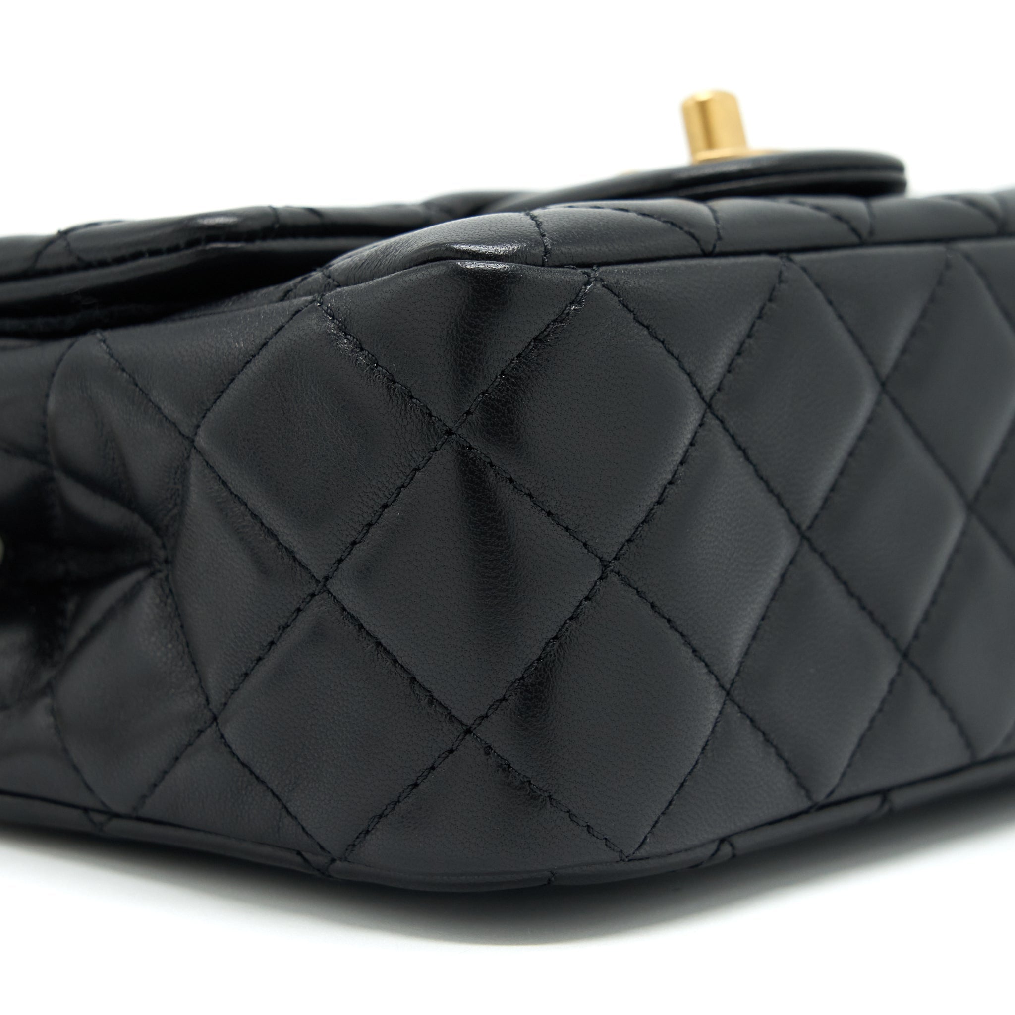 Chanel 22S Pearl Crush Mini Square Flap Bag Lambskin Black