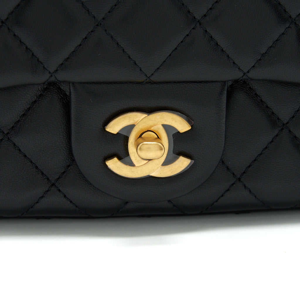 Chanel 22S Pearl Crush Mini Square Flap Bag Lambskin Black