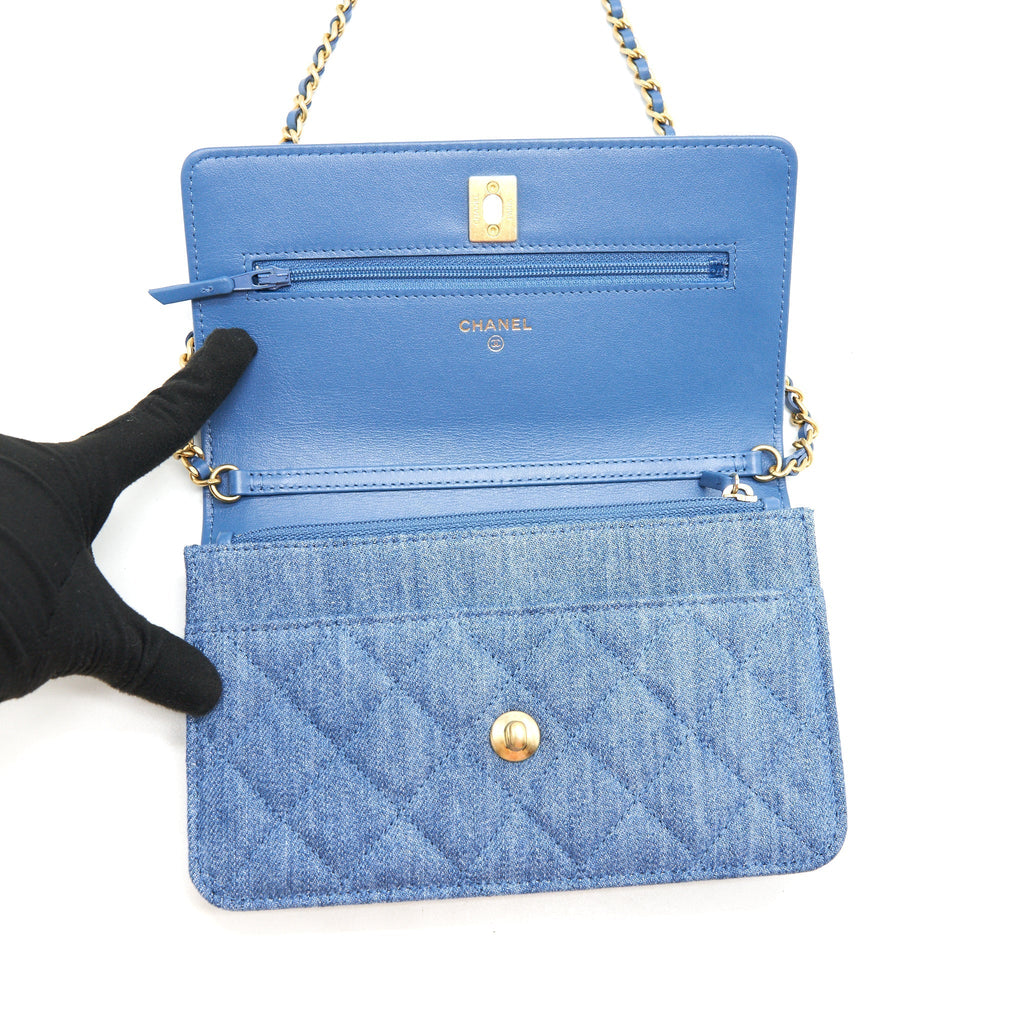 Chanel 22C Pearl Crush Wallet On Chain Denim