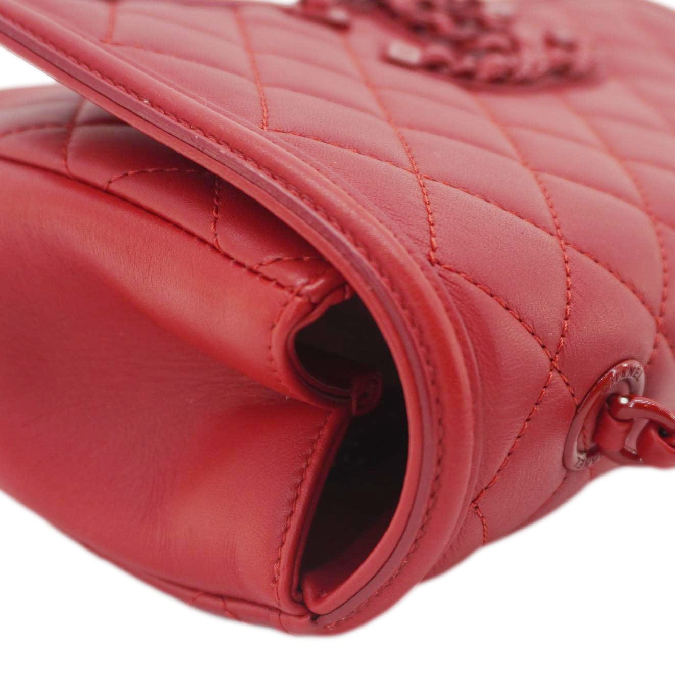 CHANEL CC Filigree Medium Flap Caviar Leather Crossbody Bag Red