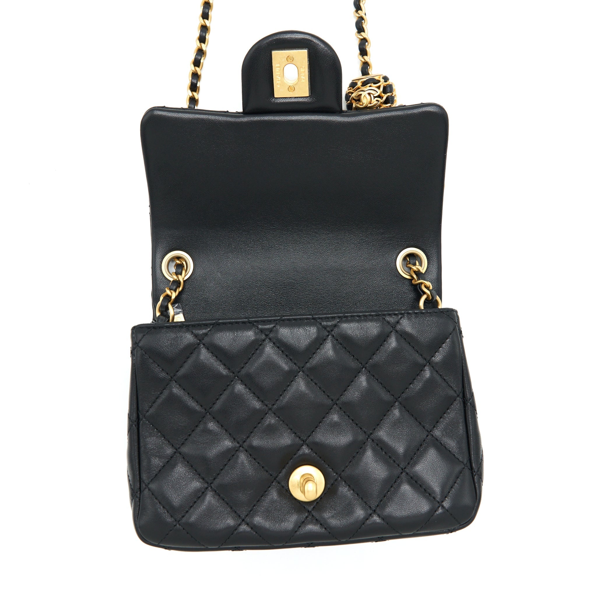 Chanel 22S Pearl Crush Mini Square Flap Bag Lambskin Black