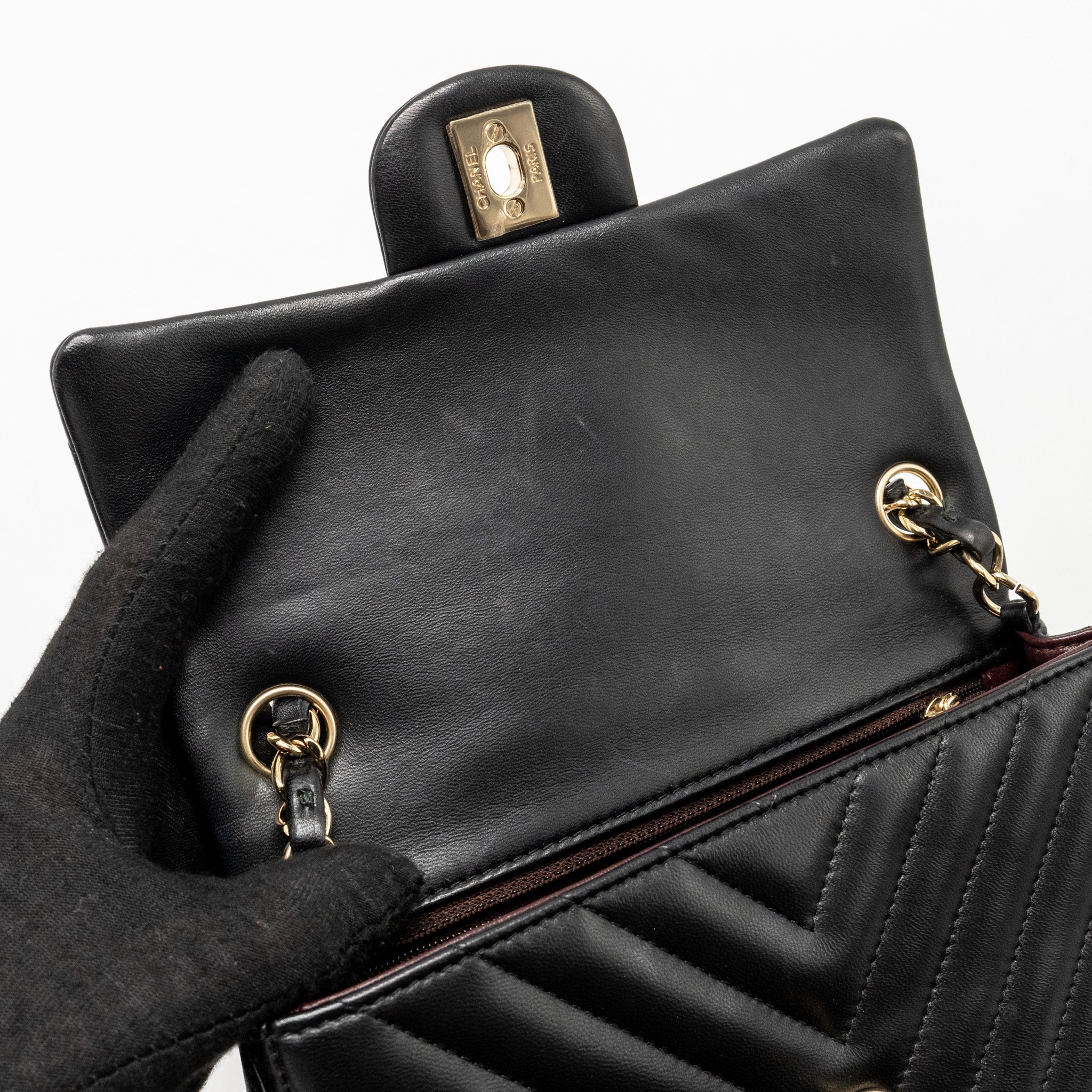Chanel Mini Rectangular Flap Bag Chevron Lambskin Black L