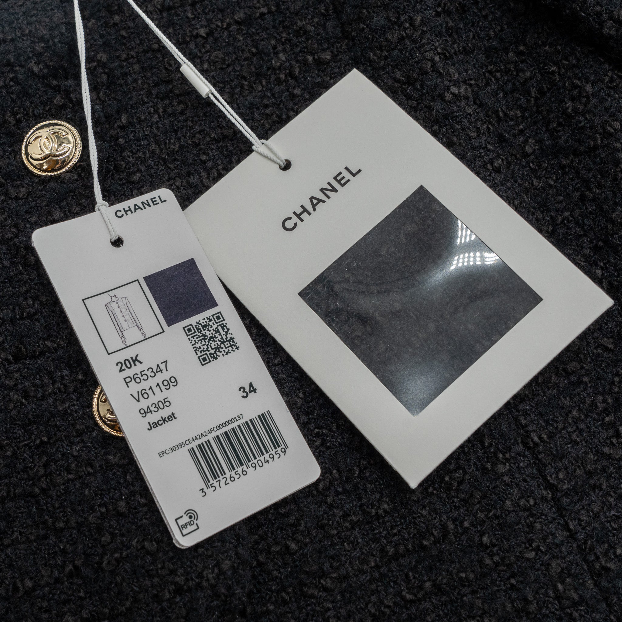 Chanel 20k Size 34 Jacket Wool/Silk Black