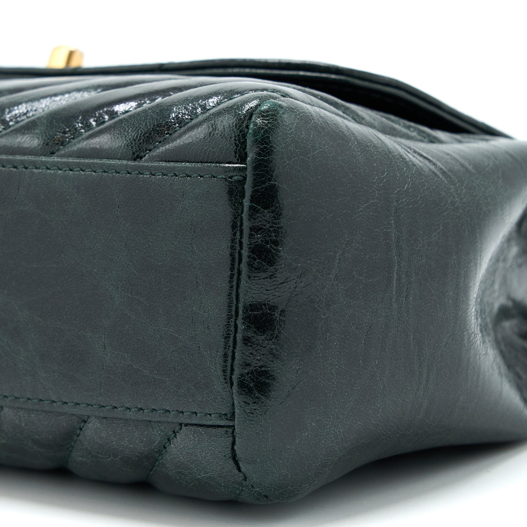 Chanel Chevron Hampton Flap Bag Aged Calfskin Dark Green