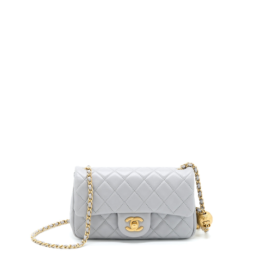 Chanel 21B Pearl Crush Mini Rectangular Flap Bag Lambskin Grey