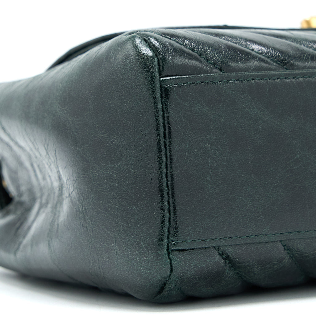 Chanel Chevron Hampton Flap Bag Aged Calfskin Dark Green