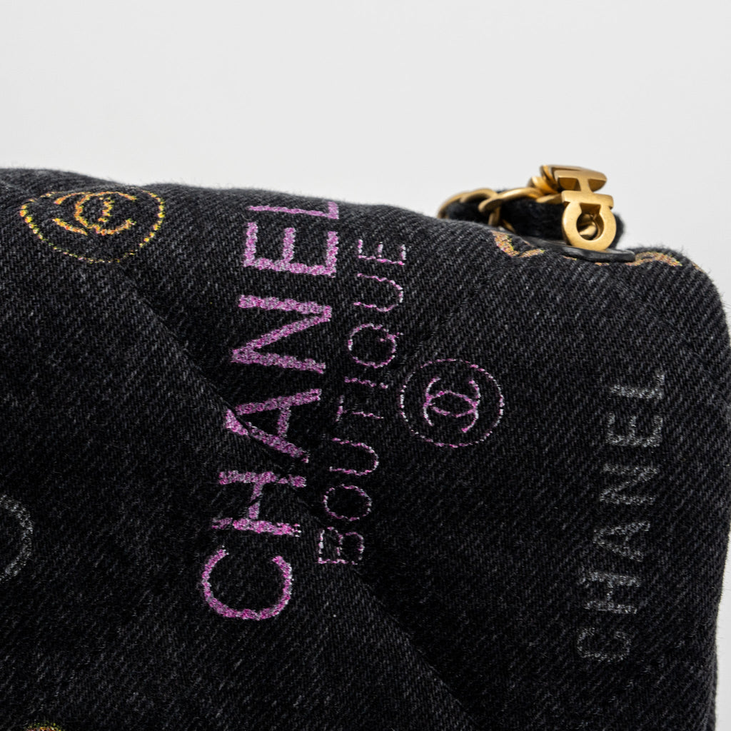 Chanel Black Denim Flap Bag Brushed  (Microchip)