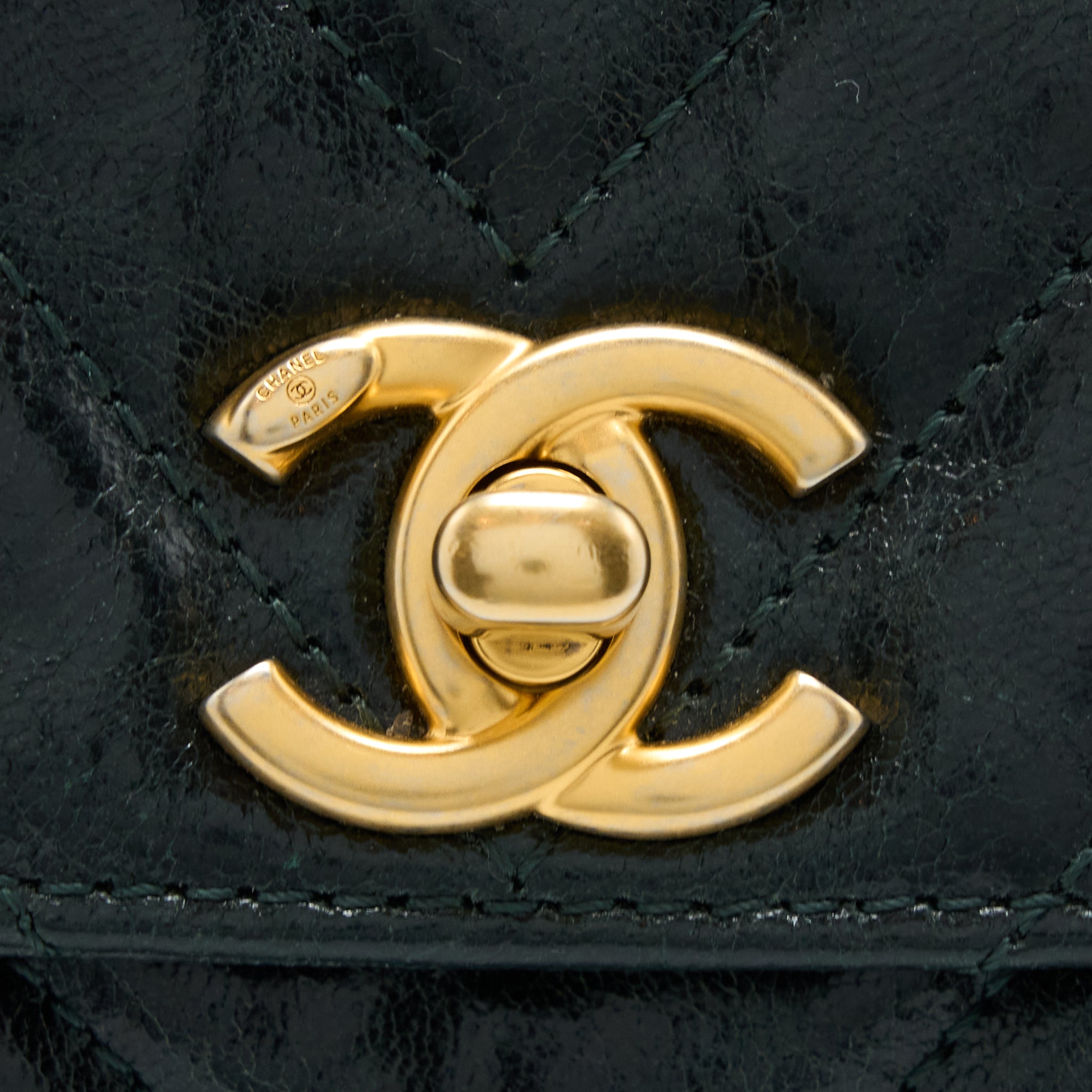 Chanel Chevron Hampton Flap Bag Aged Calfskin Dark Green