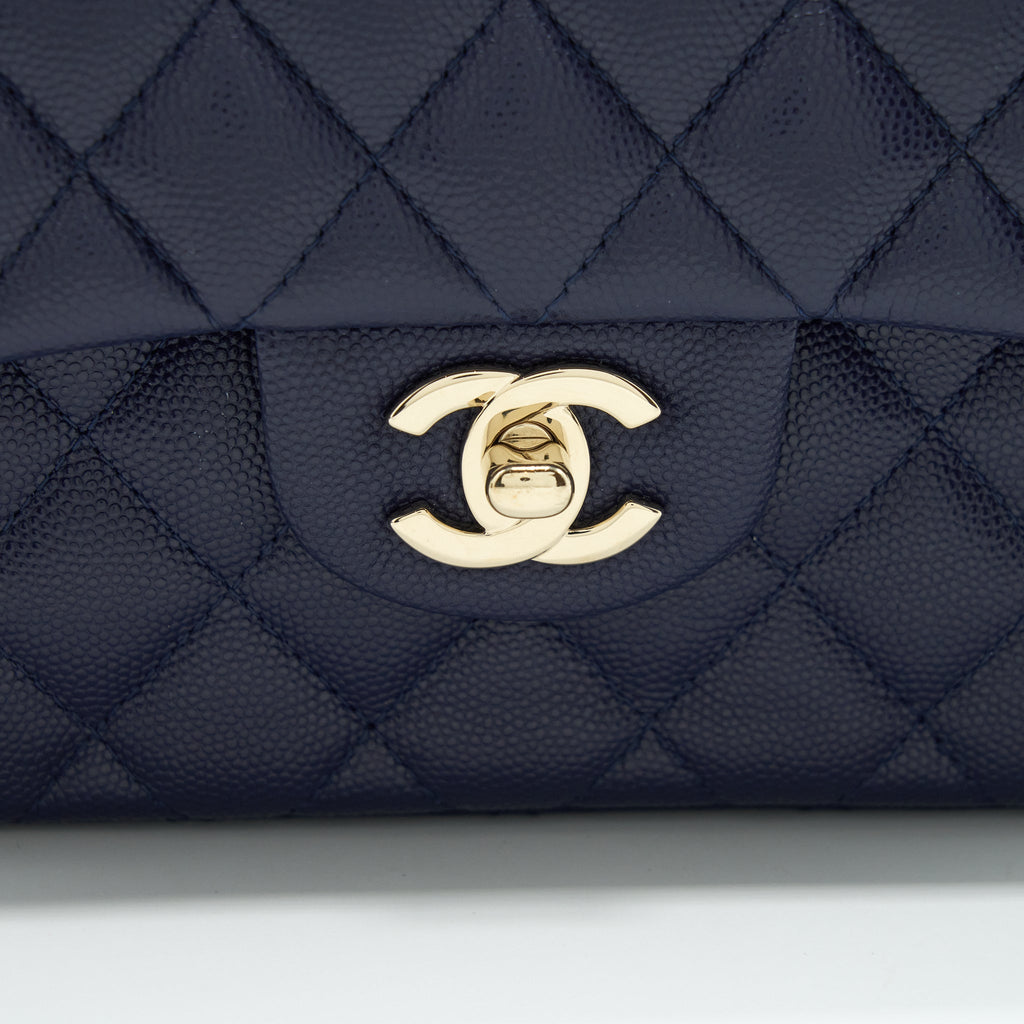 Chanel Small Classic Flap Bag Caviar Dark Blue L