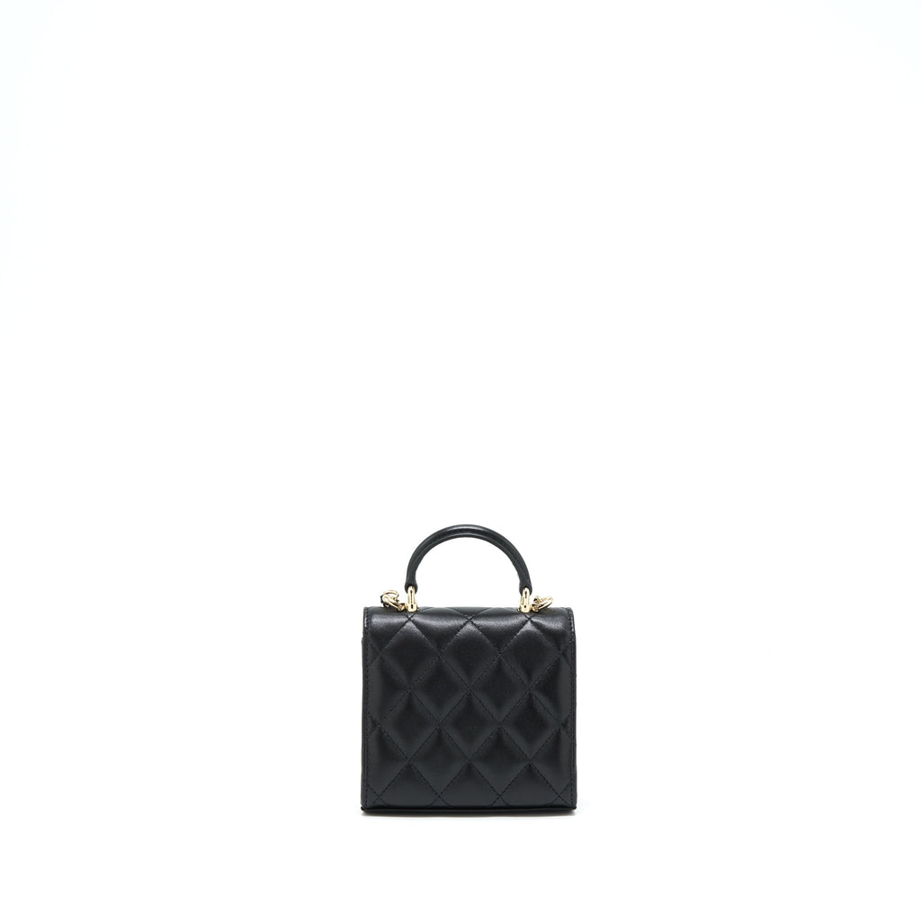 Chanel 22P Top Handle Mini Flap Bag With Chain Lambskin Black L