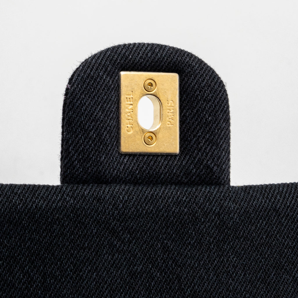 Chanel Black Denim Flap Bag Brushed  (Microchip)