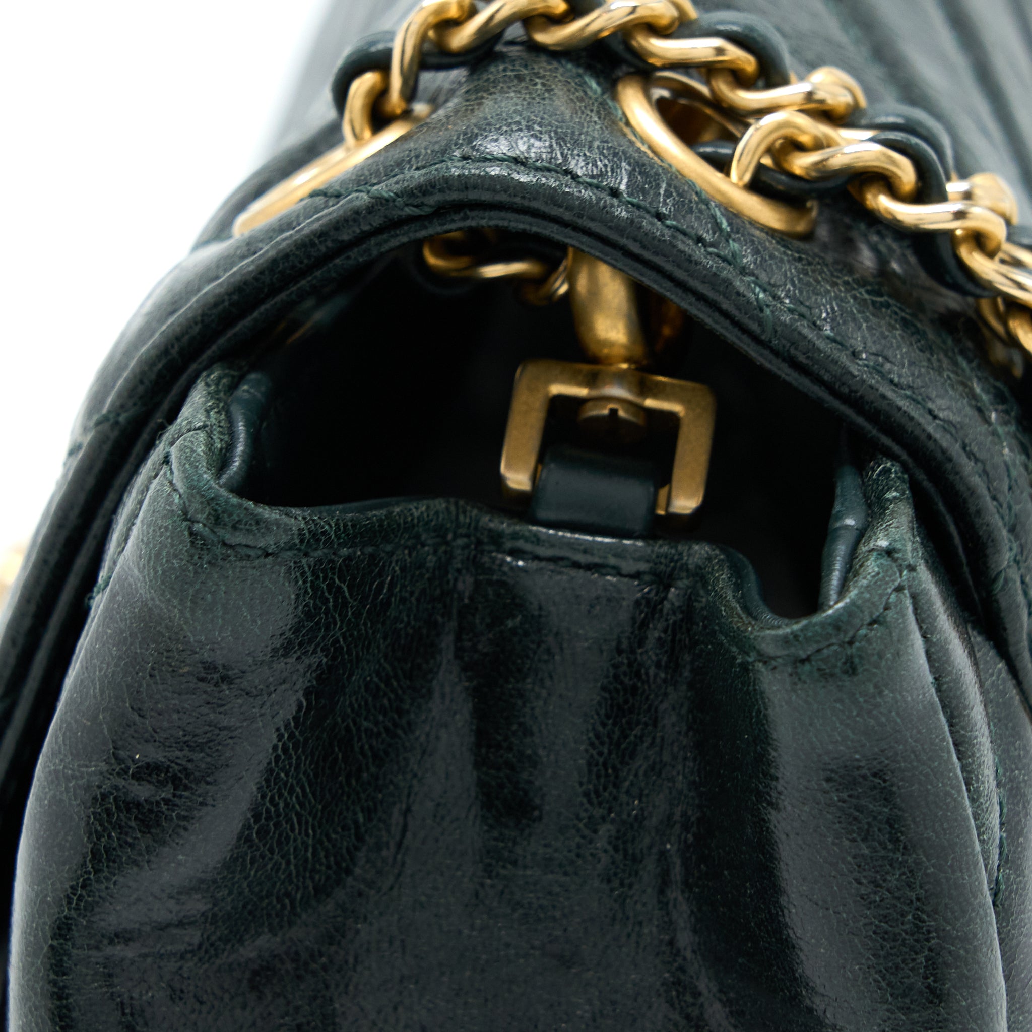 Chanel Chevron Hampton Flap Bag Aged Calfskin Dark Green